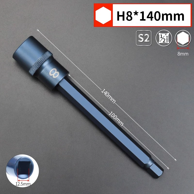 

1 шт. синяя розетка 1/2 "S2 легированная Шестигранная отвертка с шестигранной гайкой H4 H5 H6 H7 H8 H10 H12 H14 H17 с длиной 55/100/140/200 мм