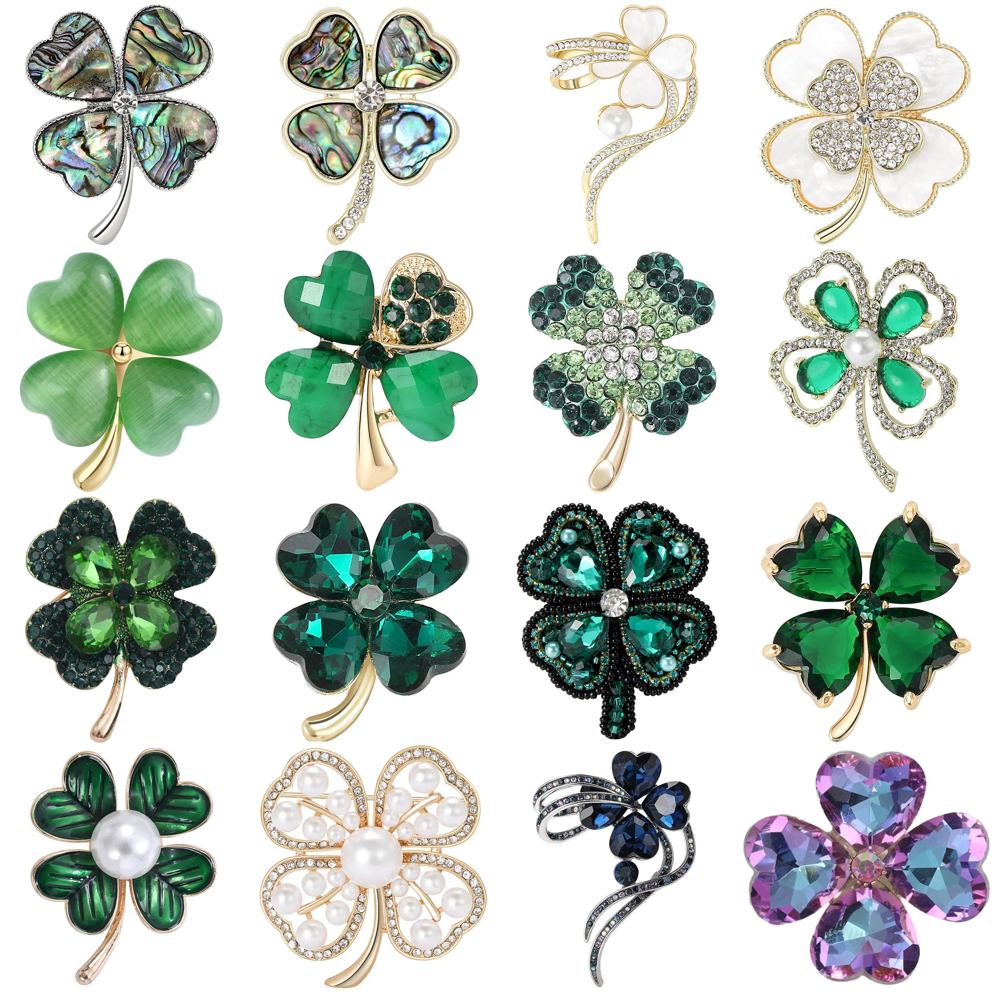 Броши в виде четырехлистного клевера со стразами для женщин модные заколки
