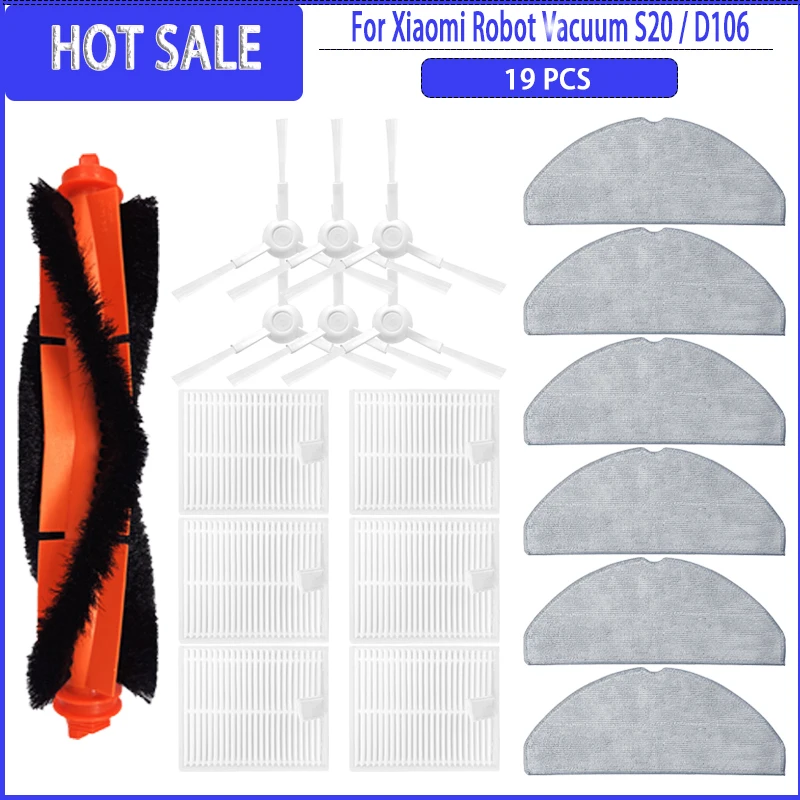 

Роликовая боковая щетка HEPA-фильтр, ткань для швабры для Xiaomi S20/D106, робот-пылесос, запасные части, аксессуары