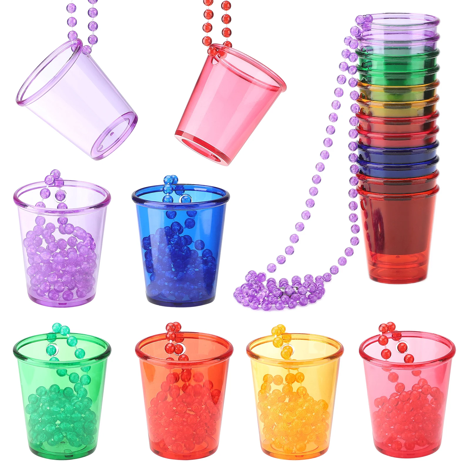 

12pcs Party Wine Glass Creative Necklaces Transparent Plastic Cup with Chain for Beer Festival Carnival Bachelor Party Wedding