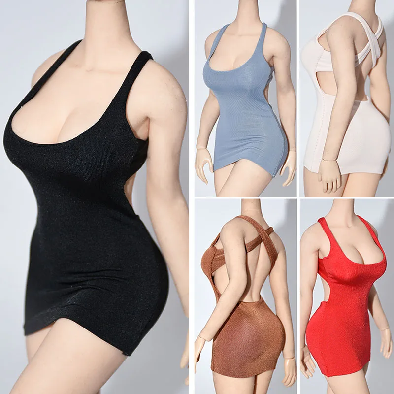 

1/6 Female Sexy Ice Silk Vest Suspender Skirt Backless Cross Strap Tight Dress Clothes Model Fit 12'' Soldier Action Figure Body