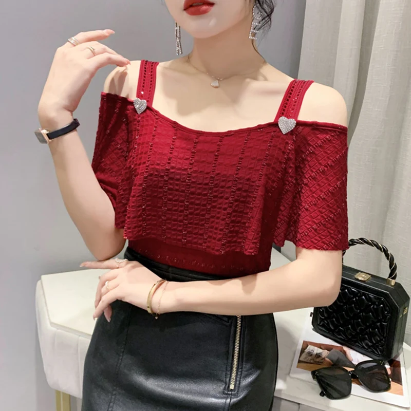 Женская футболка с открытыми плечами и коротким рукавом новинка 2022 летние модные