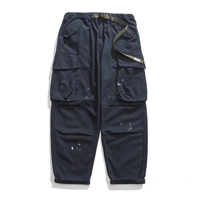 

Multi-Pocket Cargo Pants Mens Splash Ink Loose Wide Leg Drawstring Elastic Waist Casual Pants Men Trousers