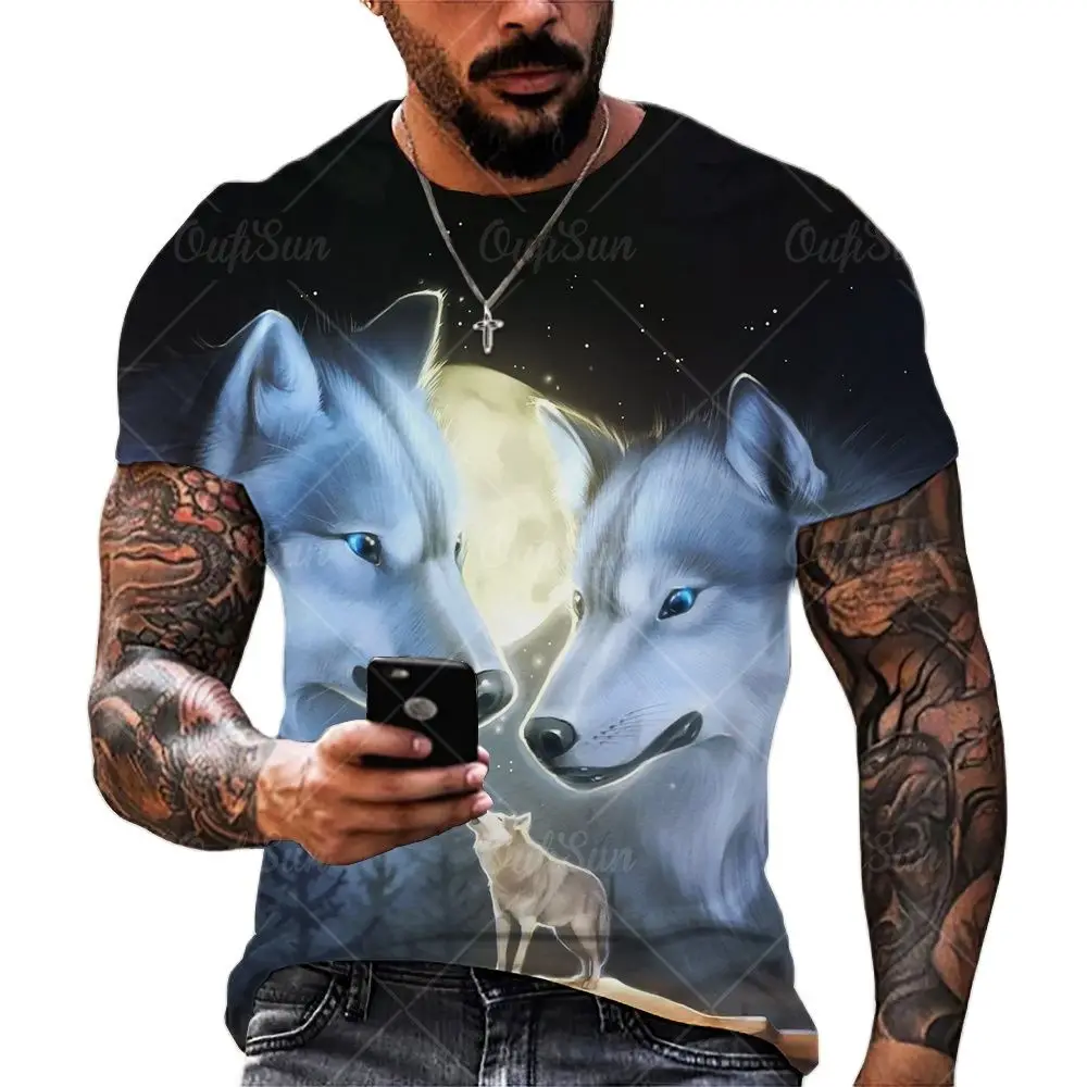 

Summer 3D Wolf Print T Shirt Street Tops Tees Short Sleeve Men's T-Shirts Round Neck Hip-Hop Harajuku Casual Plus Size Clothing
