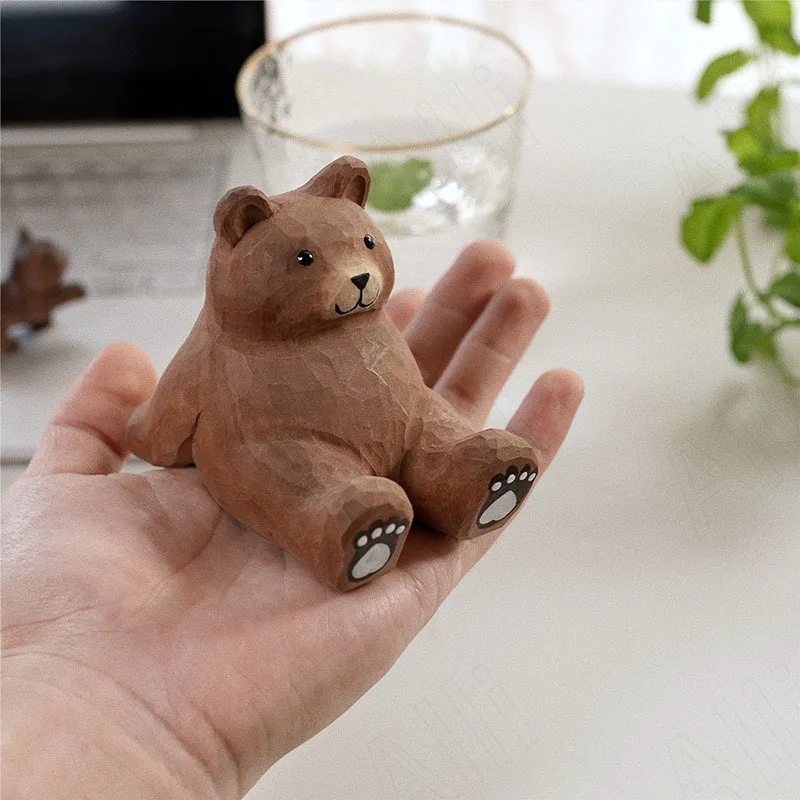 

Modern Wooden Ornament Creative Bear Modeling Mobile Phone Holder Bedroom Desktop Hand Carved Glasses Frame Home Decoration
