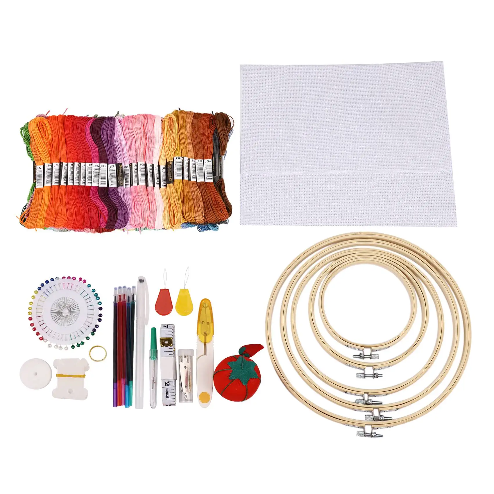 

205Pcs Embroidery Starter Kit, 100 Colors of Thread, 40 Sewing Needles for Beginners Cross Stitch Tools with Instruction
