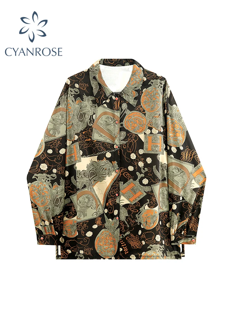 

Fashion Casual Women Print Blouses Vintage 2022 Autumn Chiffon Blouse Long Sleeve Loose Top Shirts Blusas Mujer Hong Kong Style