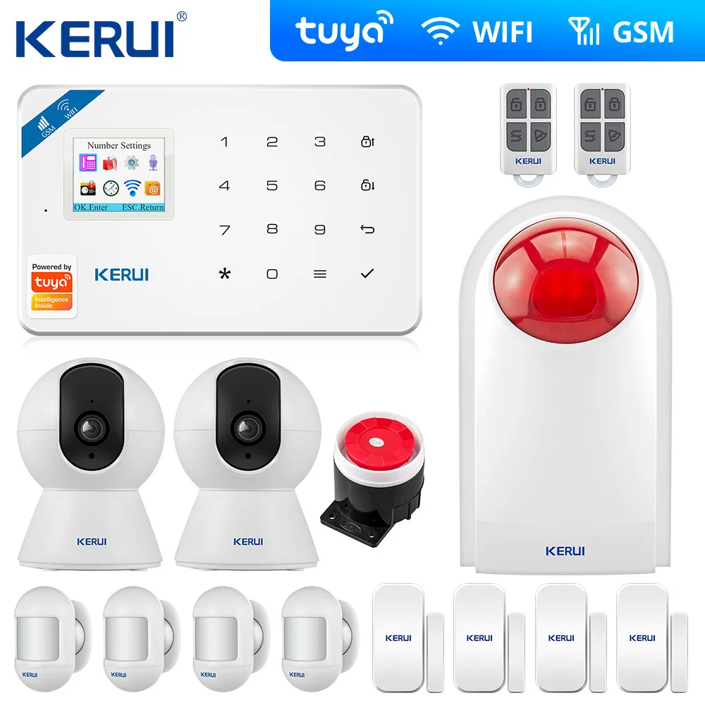 KERUI W181 Tuya  Smart APP Wifi GSM Security Alarm System Remote Control Sensor Kit Home 3MP Tuya Camera Oudoor siren