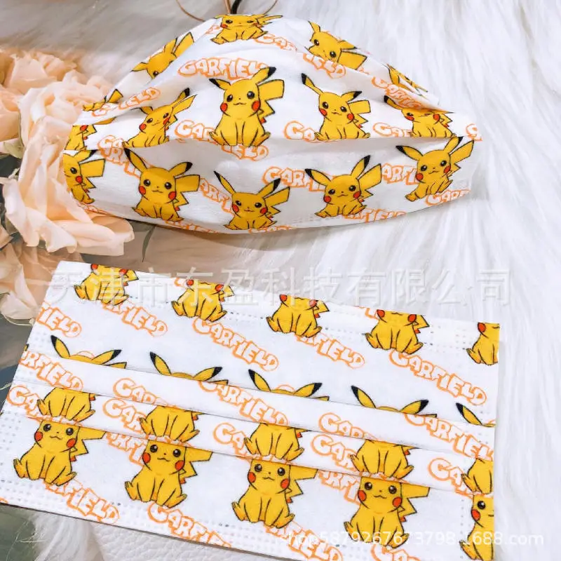 

50Pcs Kawaii Anime Cartoon Pokemon Pikachu Color Mask Disposable Protective 3 Layers Face Mask Dust Mask Boy Girl Gift No Box
