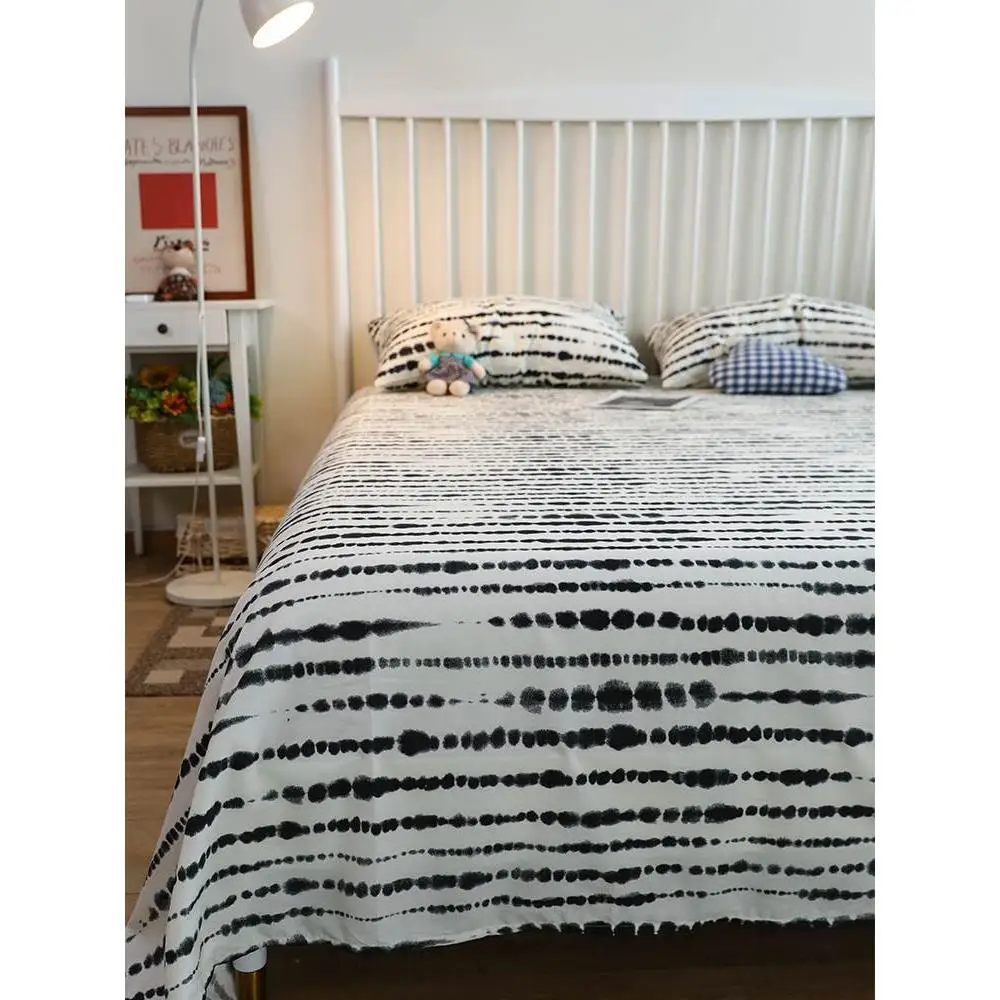 Pure Cotton Simple Sle Ink Dyed Stripe Nordic Bedding Learning Single Double Quilt Cover Bed Sheet .5 M.8