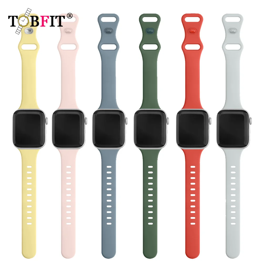 

Тонкий ремешок для Apple watch band 44 мм 40 мм 38 мм 42 мм 41 мм 45 мм, силиконовый браслет для iWatch series 7 6 5 4 3 2 1 correa