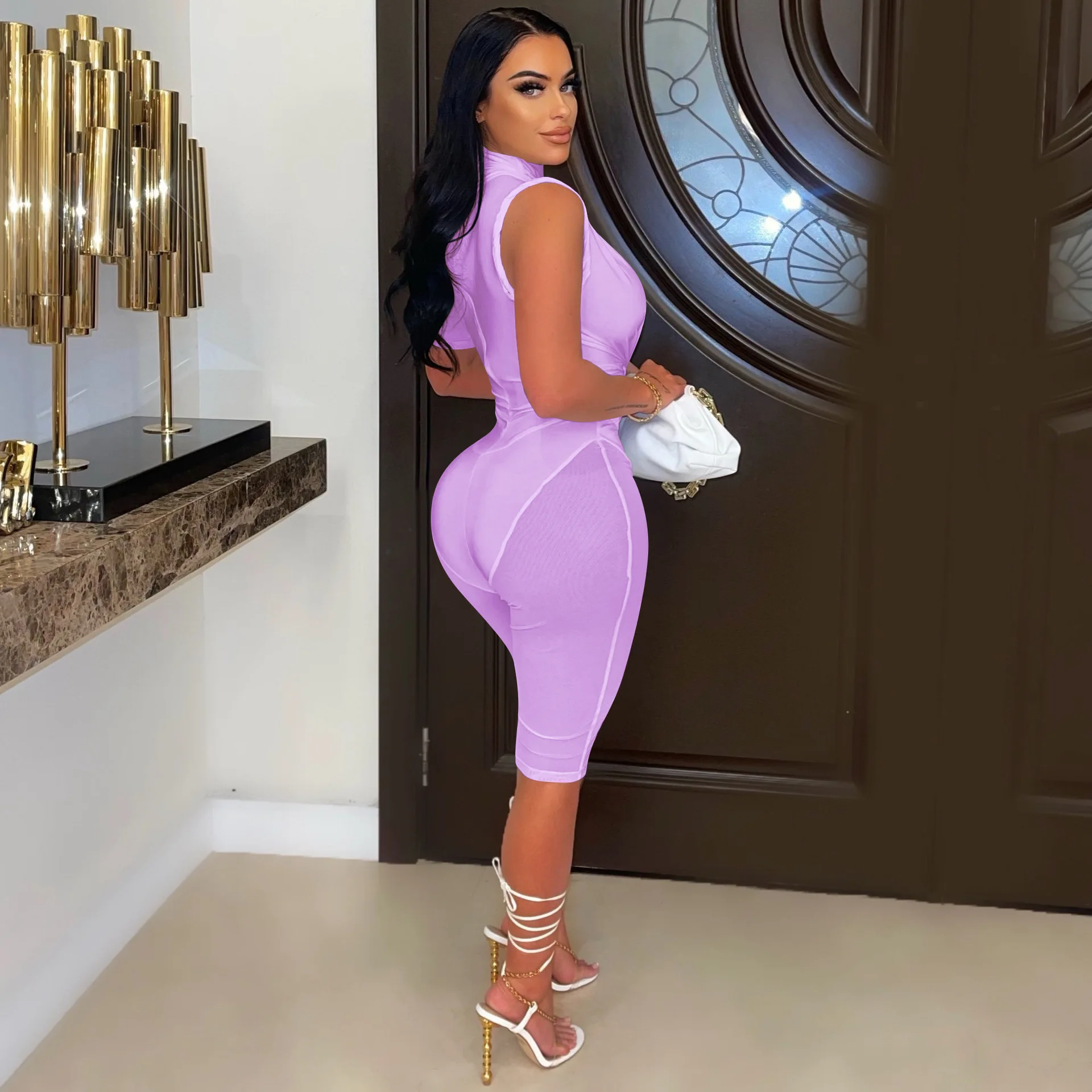 Women Sexy Cut Out Twist Shorts Skinny Club Party Playsuit One Piece Outfit Romper Summer Sheer Mesh Patchwork Bodysuit Jumpsuit