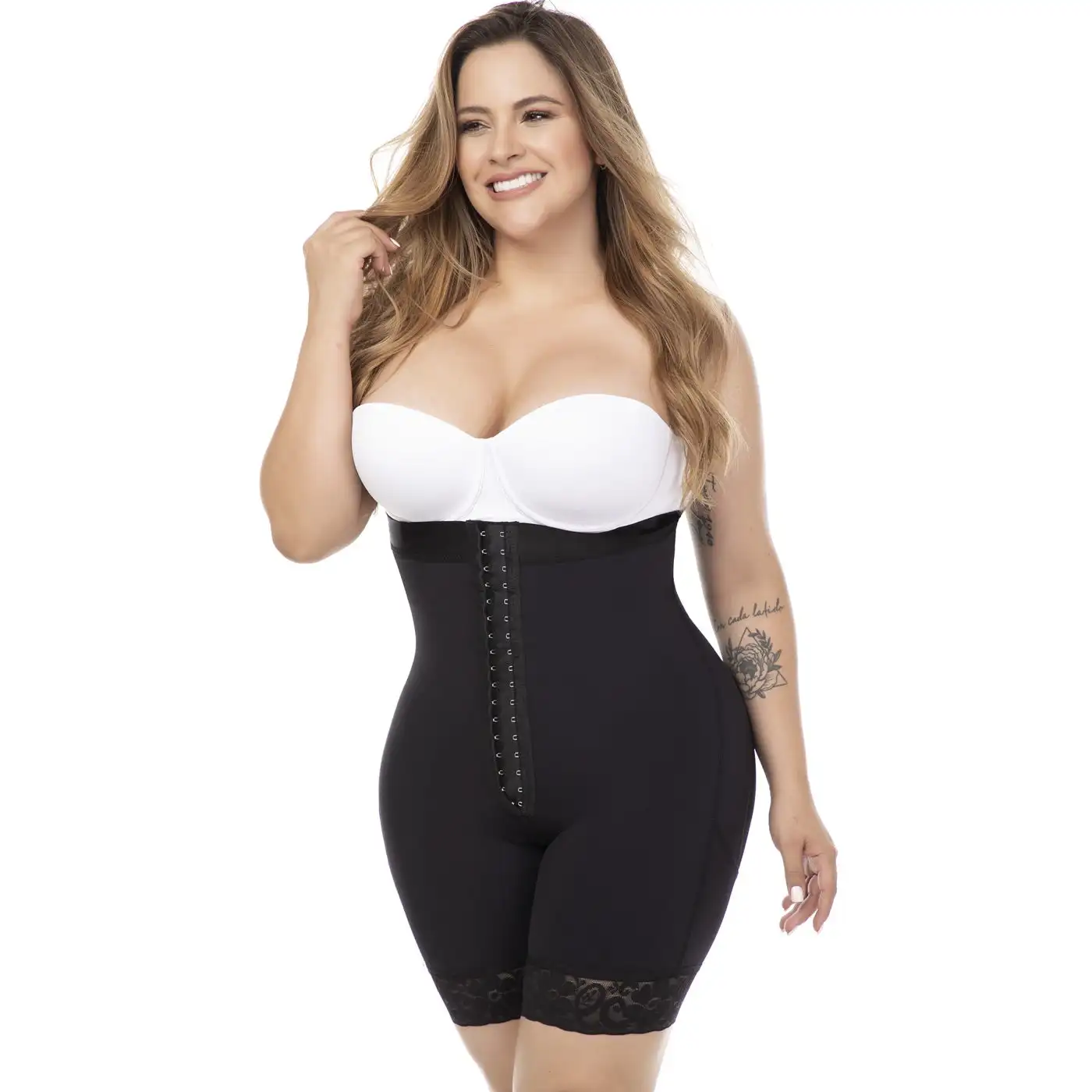 Mid-Thigh Strapless Butt Lift Shapewear Bodysuit | Everyday Use Girdle | Powernet Front button Hip shaper
