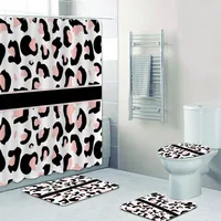 Black Red Polka Dots Zebra Print Shower Curtain Set Blue Gray Stripes and Dots Bath Curtains Bathroom Set Mats Rugs Carpet Decor