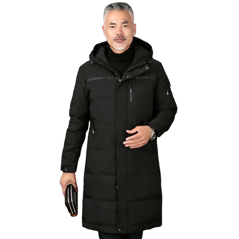 

Plus Size 5XL Middle-aged Men Winter Down Coat For Father Long White Duck Jacket Hooded Parka Overcoat
