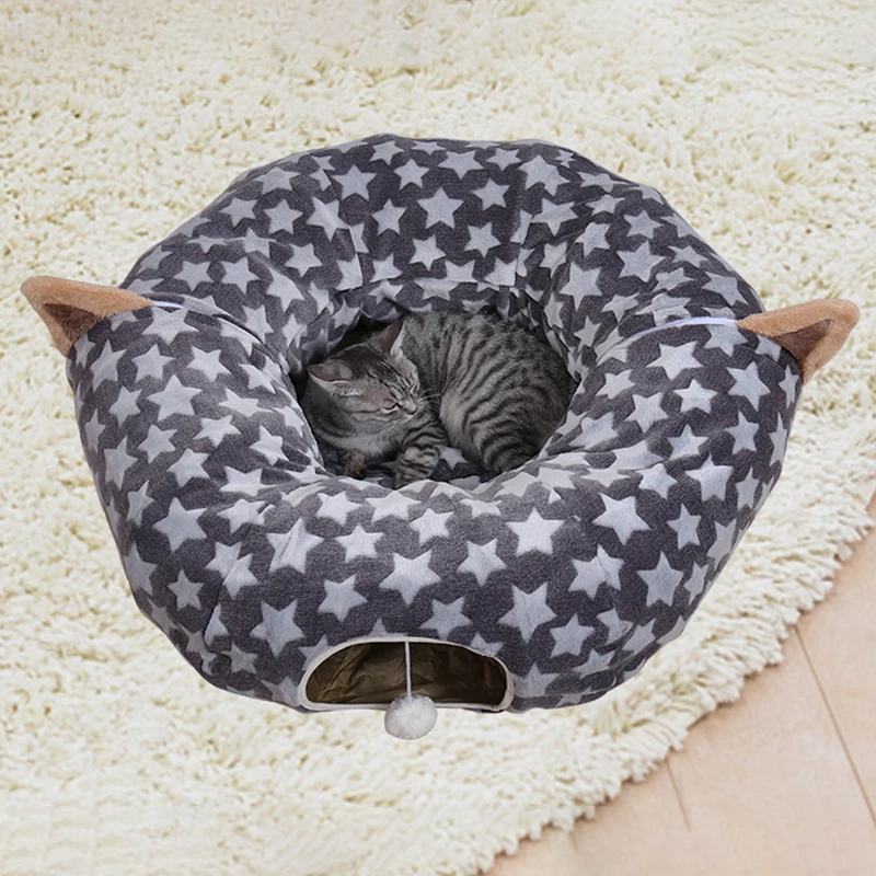 

Милая кровать для кошки тоннель Складной Съемный туннель для кошки интерактивные игрушки для домашних животных с плюшевыми шариками для ко...