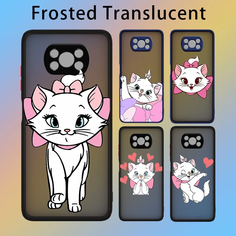 

Cartoon Pink Marie Cat For Xiaomi Poco M3 X3 NFC GT 11 Note 10 10S 10T 9 8 CC9 Ultra Lite Pro Frosted Translucent Phone Case