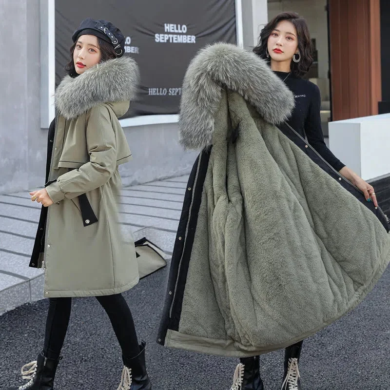 New Fashion 2022 Winter Jacket Women Parka Long Coat Wool Liner Hooded Parkas Fur Collar Warm Wear Padded Clothes Outerwear
