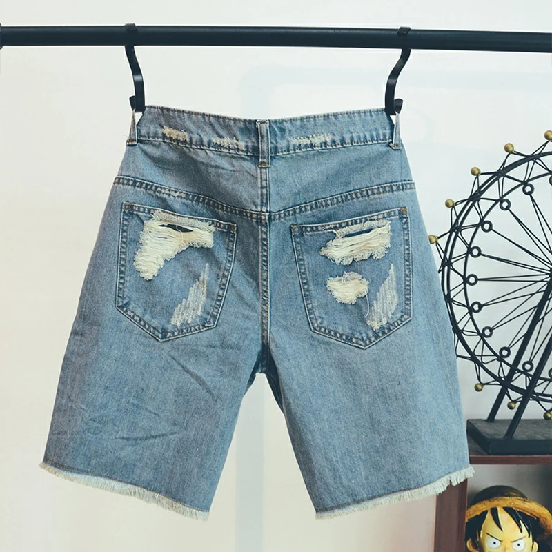 New Arrival Hot Sale Fashion Mens Jeans Print Light Jean Shorts Men Ulzzang Summer Pattern Length Zipper Fly Stonewashed