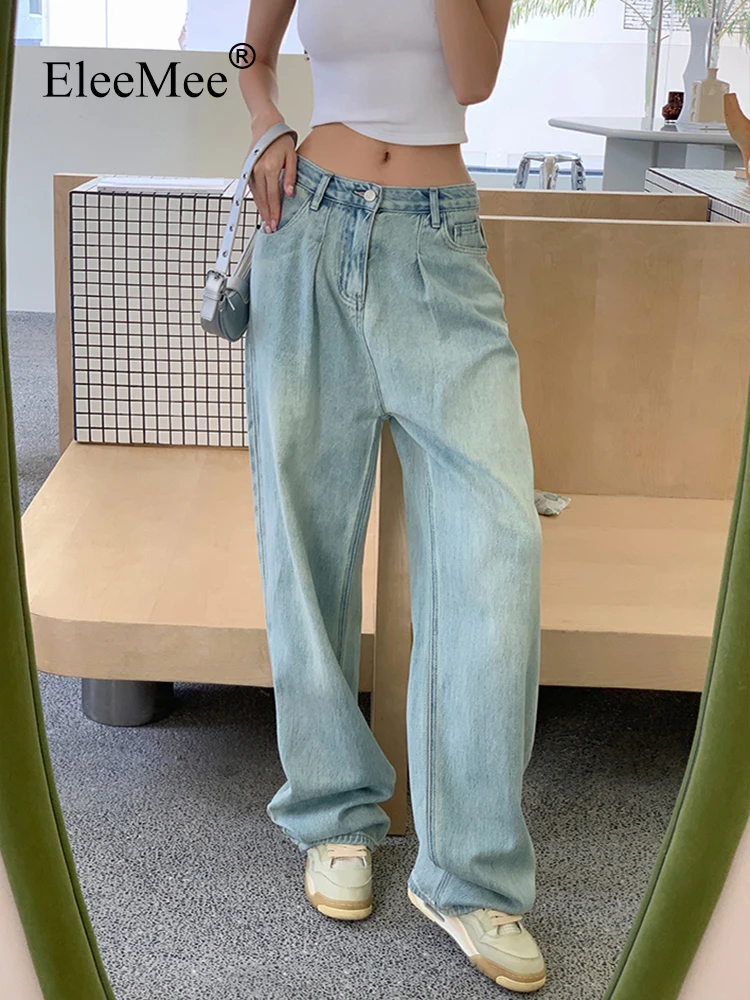 

EleeMee Women'S Pants Loose Straight Y2K Clothing 2023 New Vintage Jeans Casual Street Fashion Trousers Female Pants Size S-2XL