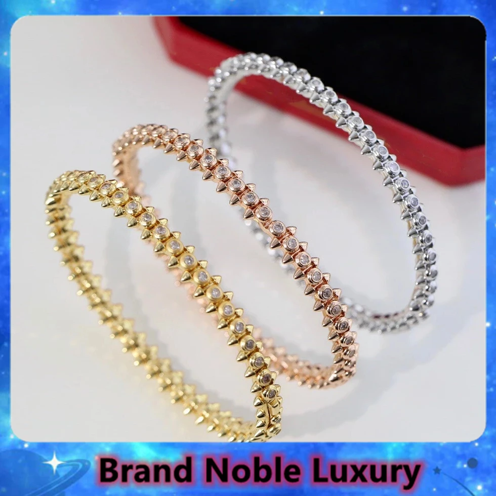 

Hot European Brand Luxury Jewelry For Women Marking Rivets Rose Gold Bracelets Fashion Party Classic Platinum Diamonds Bangle