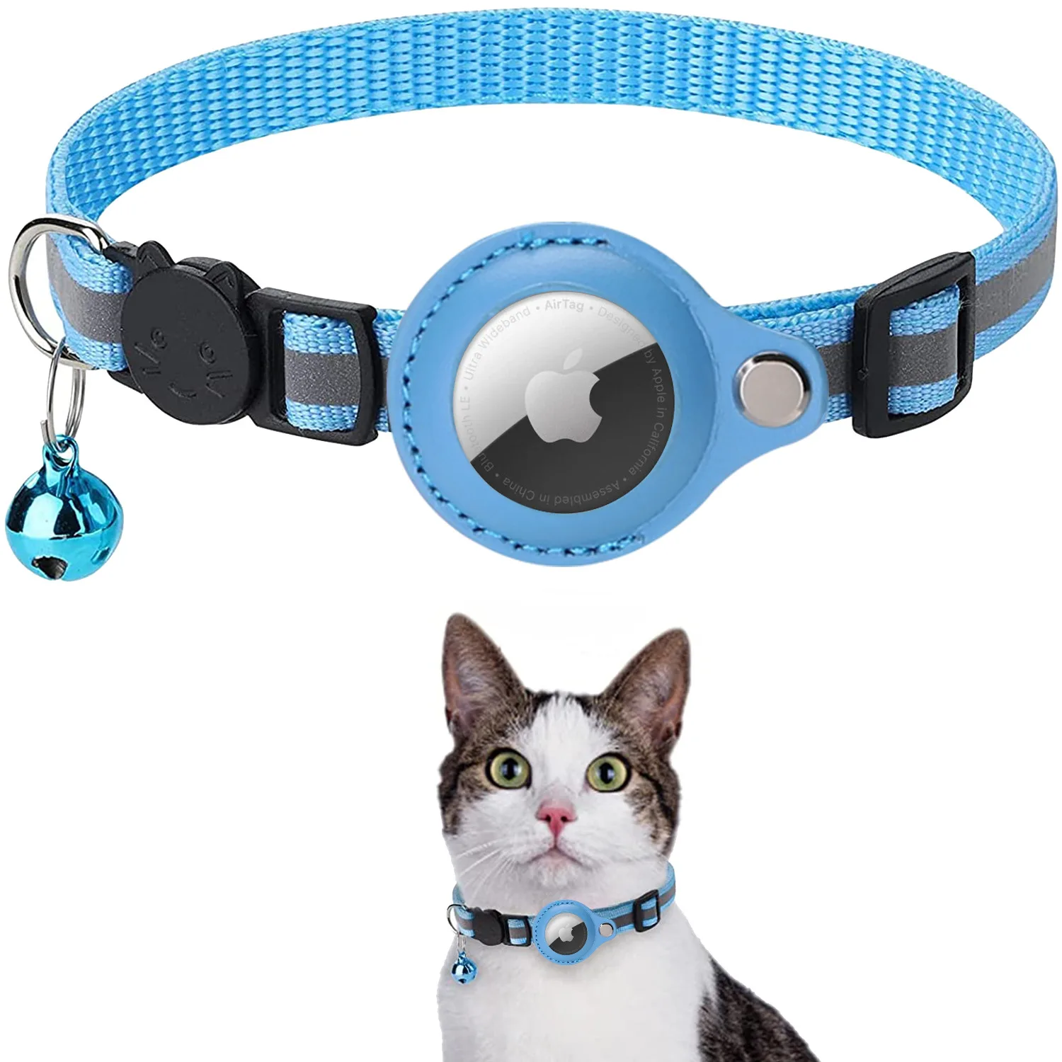 

Airtag Dog Collar Holder Case Reflective with Bell Soft Silicone Case for Small-Big Pet Loop Lightweight Cat Collar for Apple