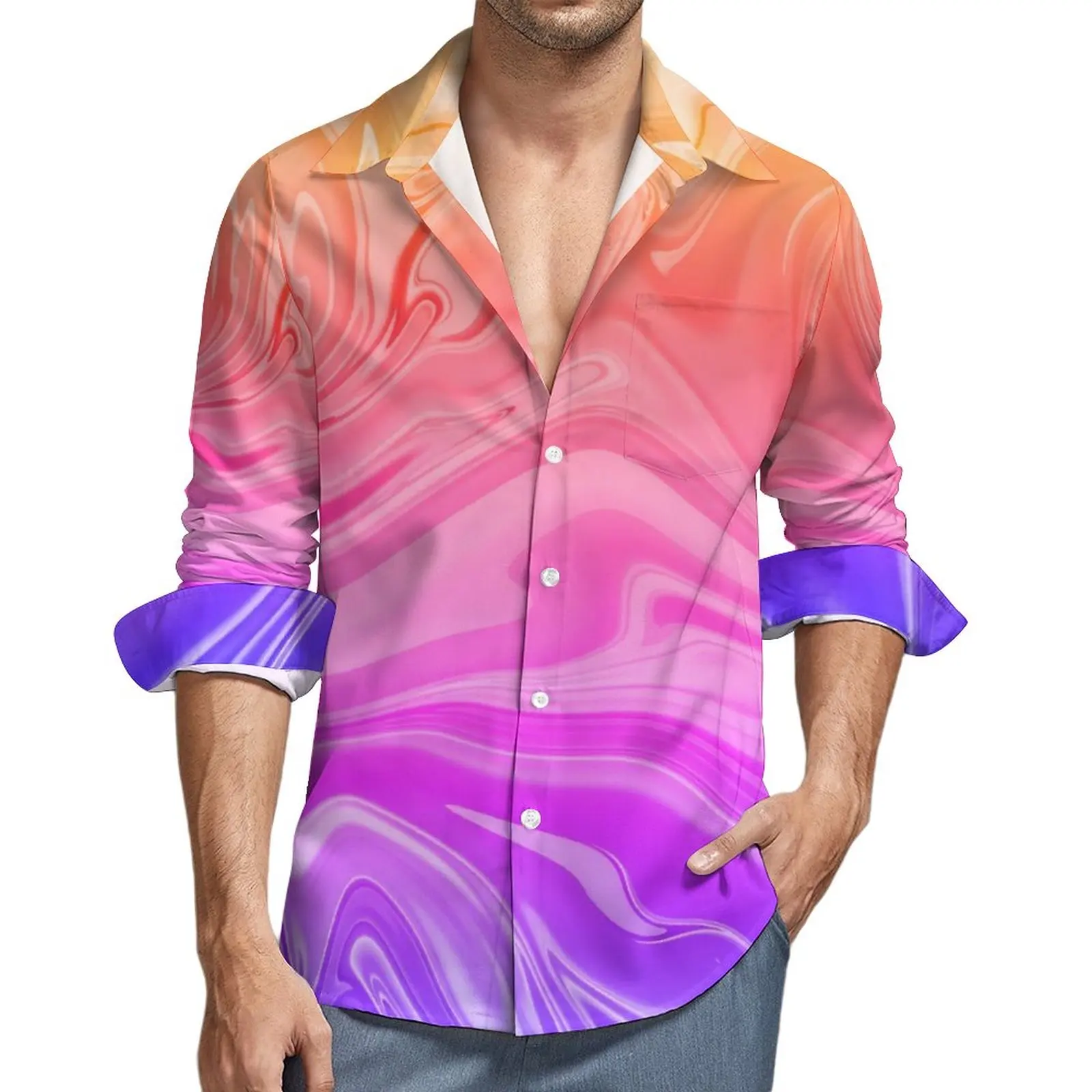 

Повседневная рубашка в стиле Харадзюку, блузка с длинным рукавом и абстрактным графическим принтом, с градиентом, трендовая одежда оверсайз, осень