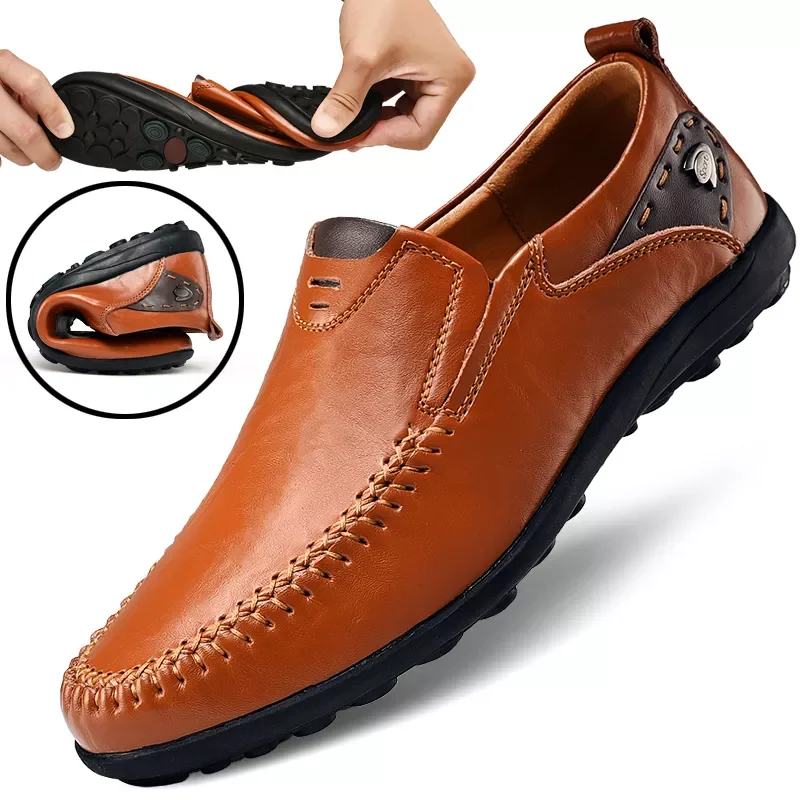 

2022New Leather Men Casual Shoes 2022 Summer Breathable Slip on Formal Loafers Men Moccasins Italian Black Driving Shoes Plus Si