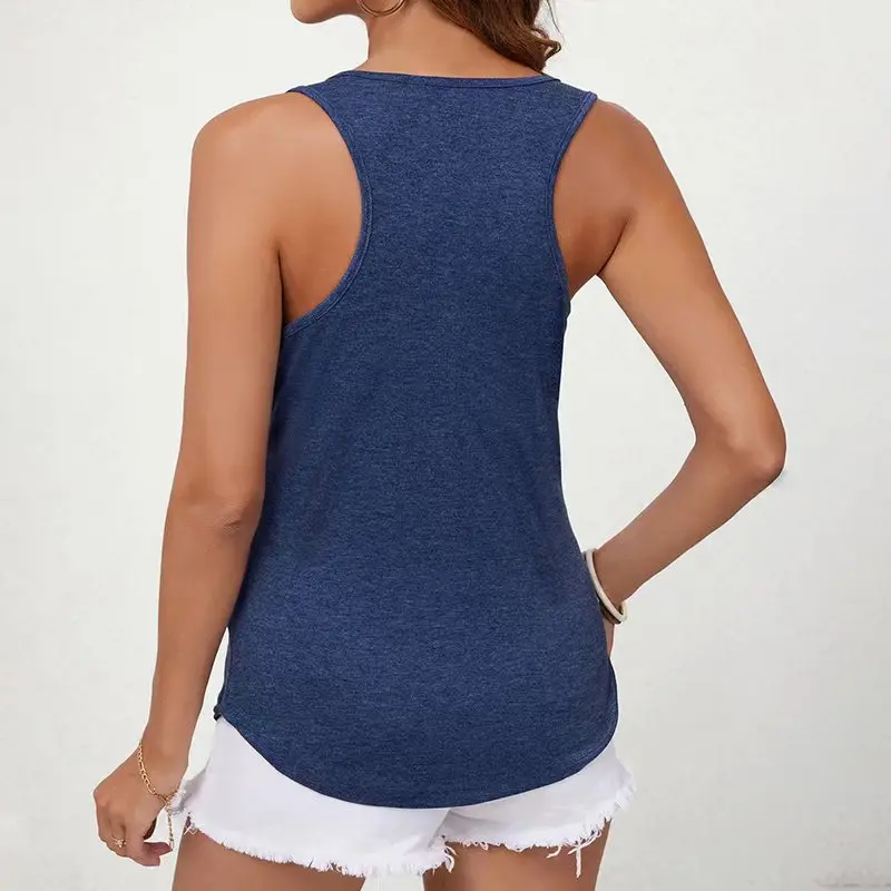Новый женский жилет без рукавов с принтом синий Повседневный женская одежда
