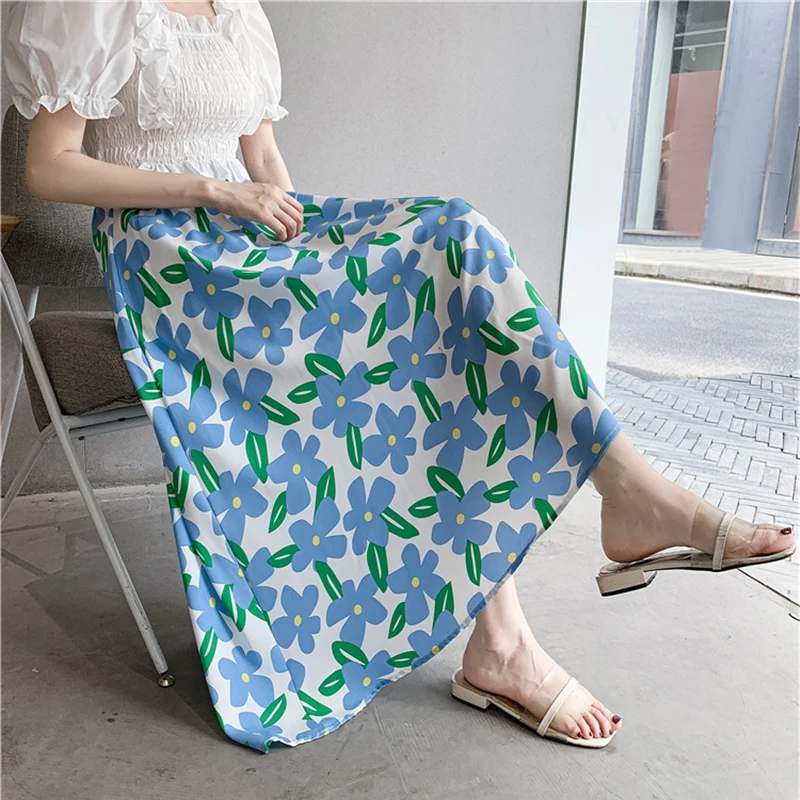 

Limiguyue Women Floral Print Skirt Sweet Midi Long Large Swing Elegant Elastic High Waist A-line Skirts Jupe Longue Femme J013