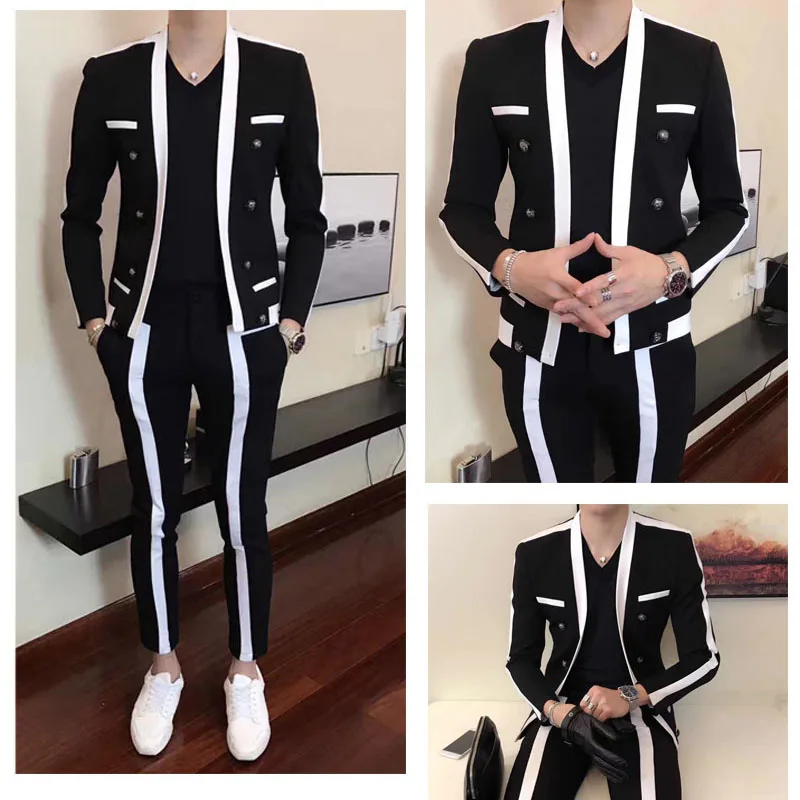 Jacket Pants Two Piece Sports Wear Casual Blazer Singlr Breasetd Shawl Lapel Steampunk Terno Hombres 2023 Masculino