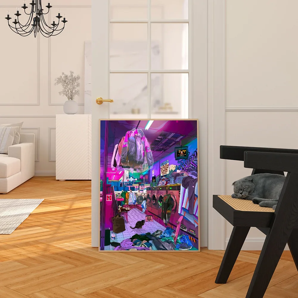 Ночная неоновая городская Уличная эстетика 80-х иллюстрация самоклеящиеся