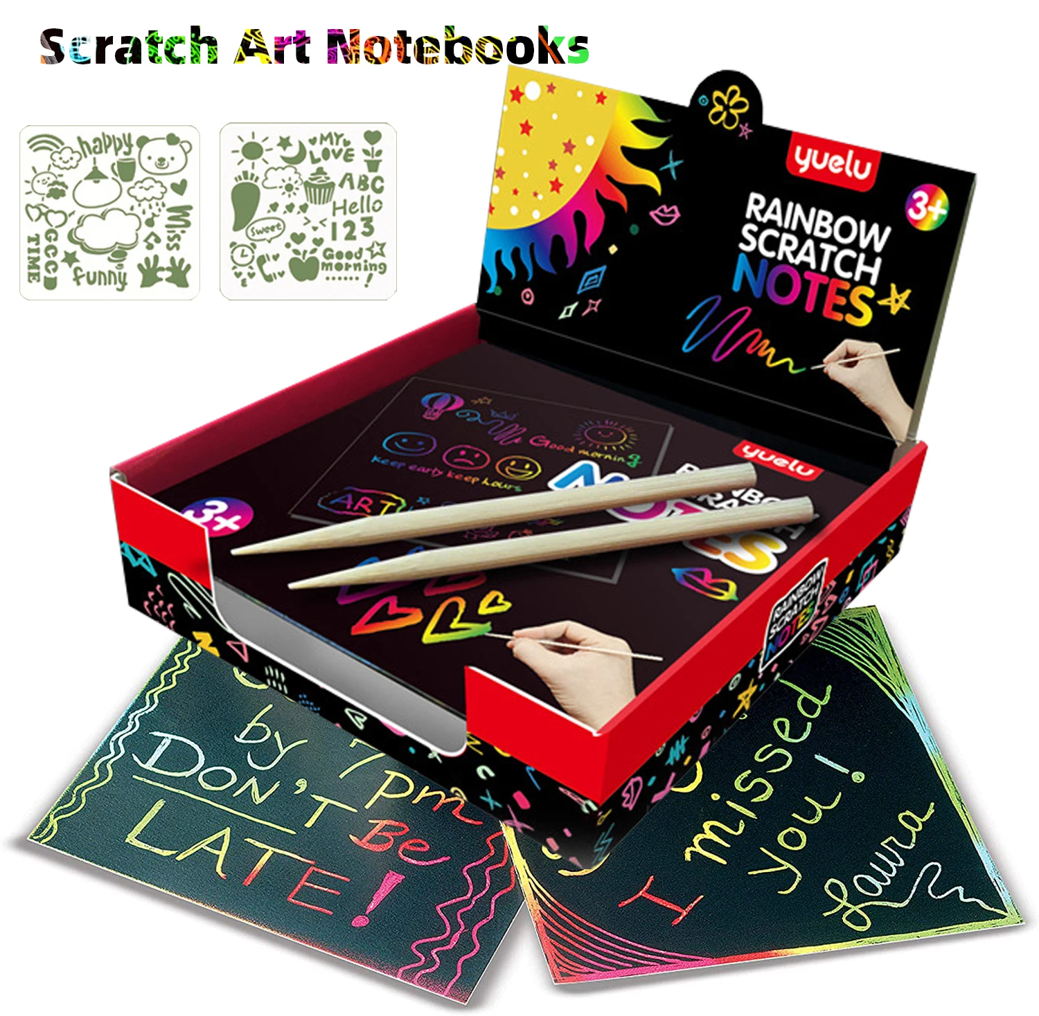 

100 шт., бумажные мини-наклейки для царапин с деревянным стилусом