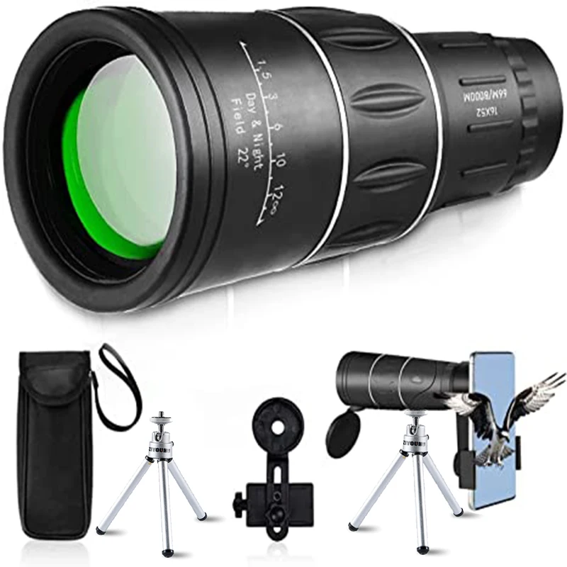 ZIYOUHU 16X52 Caza Dual Focusing Monocular Telescope Day and Night Hunting HD Portable Powerful Spyglass for Camping Hiking