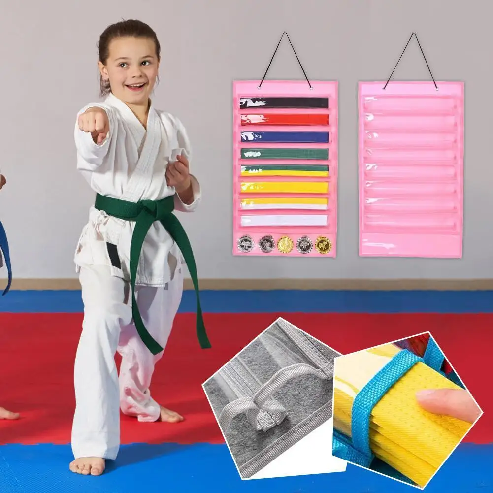 

Dustproof Martial Arts Belts Display Wall Hanging Karate Belt Medal Organizer Storage For 8 Belts5 Medals D8I9