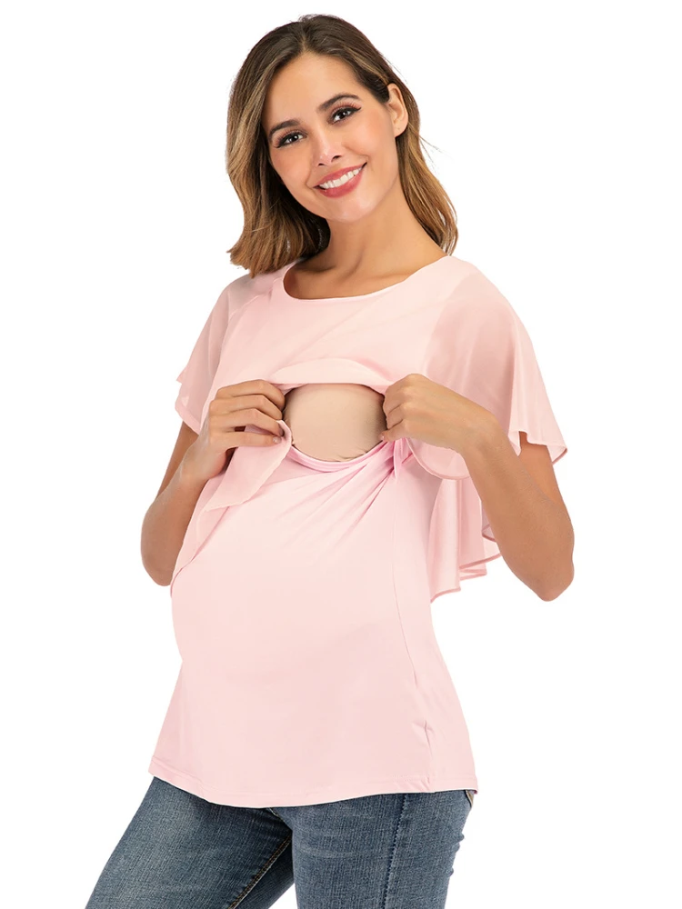 Chiffon Nursing Top Pregnant Clothes Breastfeeding Tshirt Pregnancy Shirt Maternity Clothing