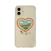 ins floral love heart phone case for iphone 11 12 13 pro max mini x xs max xr 7 8 plus se transparent cute lens protection cover