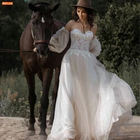 boho sweetheart lace appliques wedding dress women removable puff sleeves robe de mariee sweep train bride gown %d1%81%d0%b2%d0%b0%d0%b4%d0%b5%d0%b1%d0%bd%d0%be%d0%b5 %d0%bf%d0%bb%d0%b0%d1%82%d1%8c%d0%b5