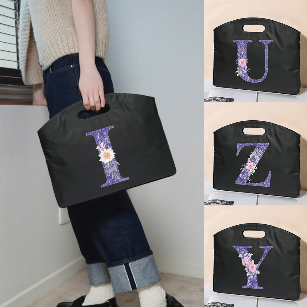 Briefcase Business File Bag Fashion Laptop Bag 26 Purple Flowe Letter Office Conference Document Bag Work Handbag Meeting Tote