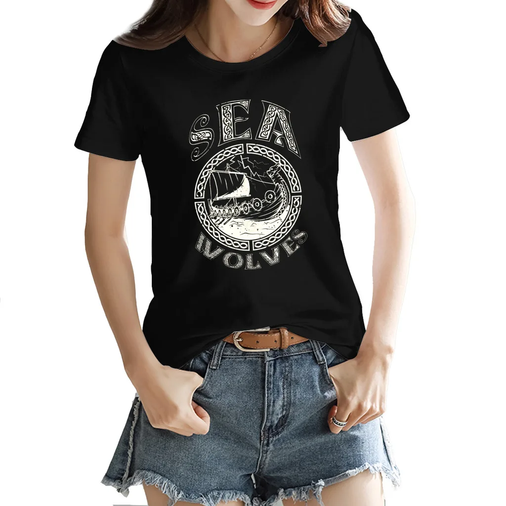 

Viking Sea Wolves Vikings Women's T-shirt Graphic Vintage Black Humor Graphic Tees Tops European Size