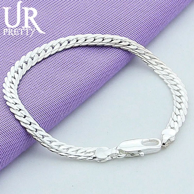 

URPRETTY 925 Sterling Silve 6mm Lace Chain Bracelet For Women Wedding Engagement Charm Jewelry