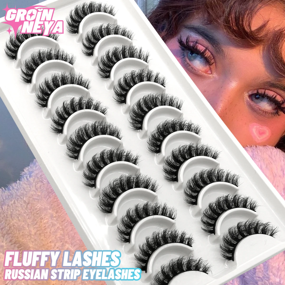 

GROINNEYA False Eyelashes 5/7/10 pairs Eyelashes 6D Mink Lashes Faux Mink Fluffy Lash Soft Full Thick Wispy Eyelashes Extension