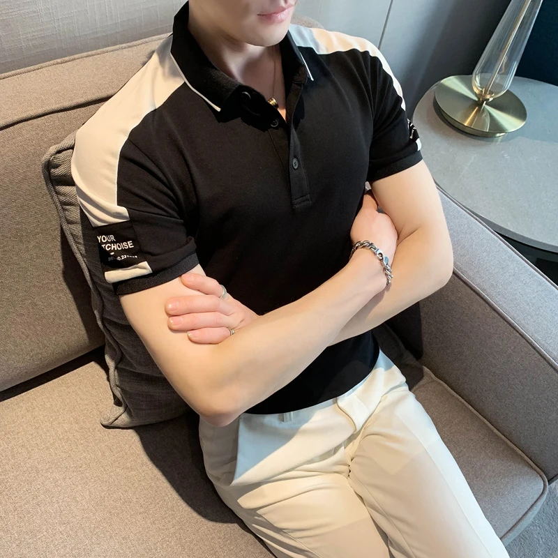 

Summer Splicing Polo Shirts Men Short Sleeve Lapel Tee Tops Casual Slim Fit Shirts Business Social Polos Streetwear Men Clothing