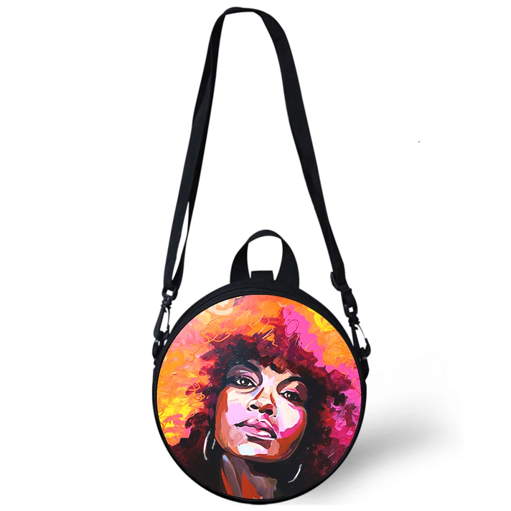Black girl painting Pretty Child kindergarten Bag 3D Print Crossbody Shoulder Bags School Women Mini Round Bagpacks Rugtas Bag