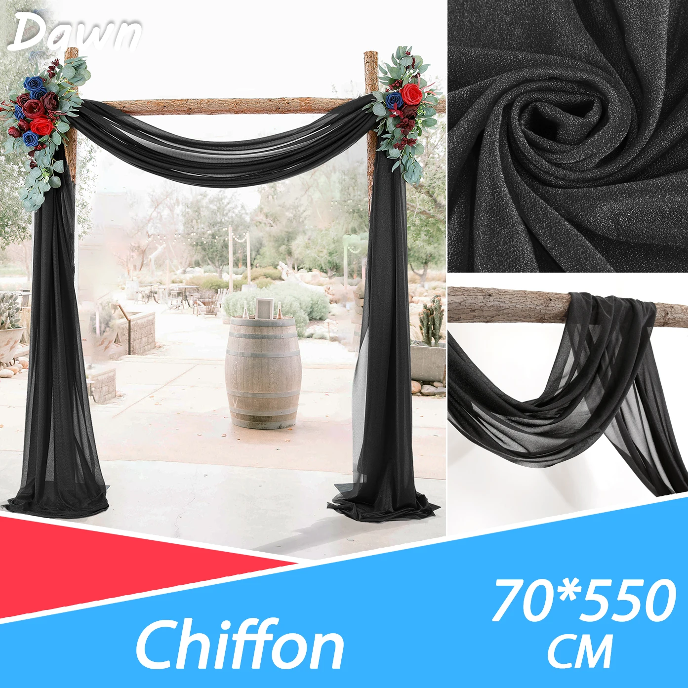 

70*550CM Wedding Arch Drape Sheer Crystal Wedding Tulle Chiffon Fabric Draping Curtain for Yarn Birthday Event Party Supplies