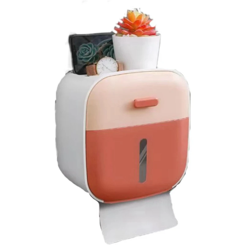 

HOT-Contrasting Colors Toilet Paper Holder Waterproof Tissue Box Roll Paper Storage Shelf Rack Bathroom Accessories
