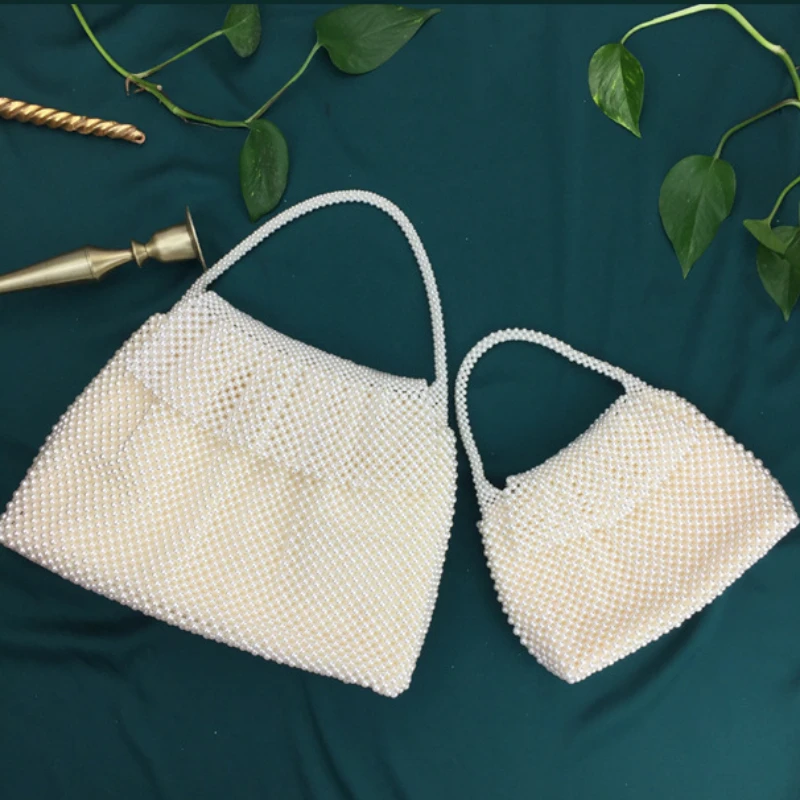 

Женская плетеная Сумочка с большими ручками, дизайнерская сумка из белого жемчуга, с внутренней молнией и атласной внутренней отделкой, весна-лето 2022