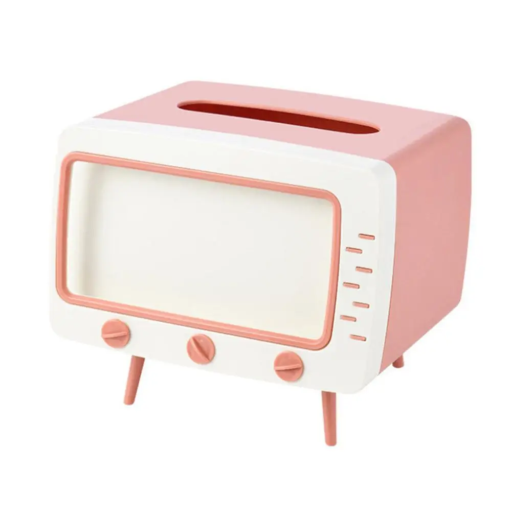 w kształcie telewizora Pudełko na chusteczki ze stojakiem telefon komórkowy Kawaii Dozownik Wielofunkcyjny do salonu P6i3