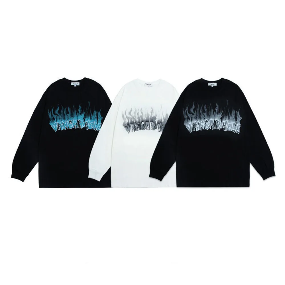 Свитшот Y2k с рисунком трашеры и пламени уличный пуловер большого размера в стиле