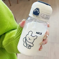 kawaii bear water bottle with straw for girl kids adults cute plastic milk tea juice portable school drink bottle gift bpa free